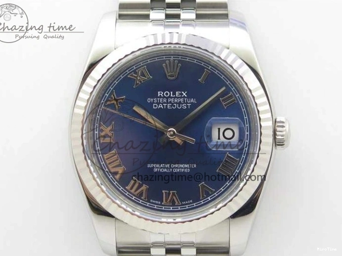 MiroTime 0801 DateJust 36 SS 116234 ARF 1:1 Best Edition 904L Steel Blue Dial Roman Markers on Jubilee Bracelet SH3135 V WellDesigned 3199